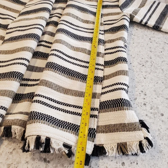 Scotch And Soda Medium Jacket Open Front Cotton Coat Neutral Stripes Boho Fringe - Picture 16 of 16